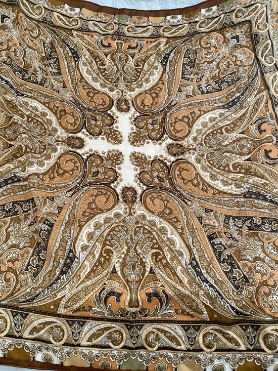Accessories - Neutral Paisley Square Scarf - Elegant Beige & Brown